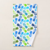 Momonaのハワイの熱帯パイナップル座標 バスタオルセット (ハンドタオル)