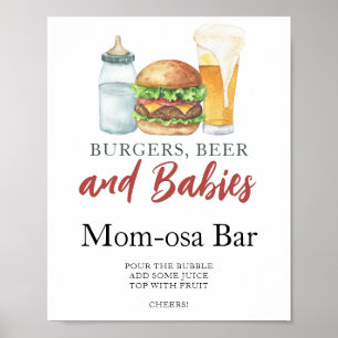 Momosaバー ベビーシャワー ハンバーガー ビール ポスター