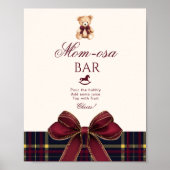 Momosa bar Red Bow Teddy Bear Plaid ポスター (正面)