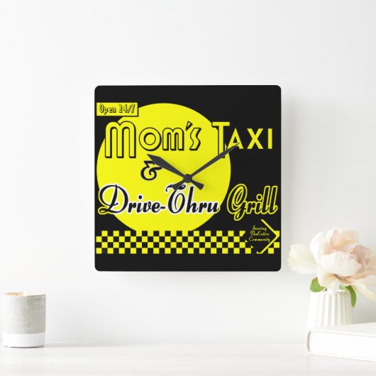 Momsタクシーとドライブスルーグリルレトロ台所時計 スクエア壁時計 (ホーム)