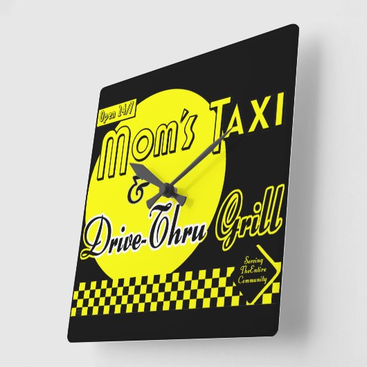 Momsタクシーとドライブスルーグリルレトロ台所時計 スクエア壁時計 (傾斜)