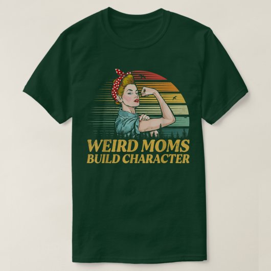 Momsビルド風変わりキャラクターおもしろいMom評価 Tシャツ (デザイン正面)
