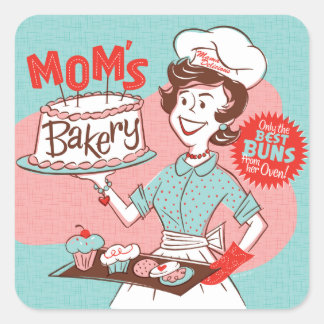 Mom'sベーカリーレトロステッカー – Square スクエアシール