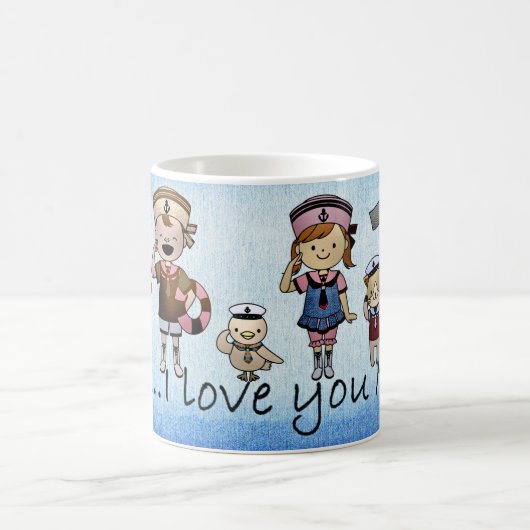 Moms航海のとFa向けの子供のビーチと海をテーマ コーヒーマグカップ (中央)