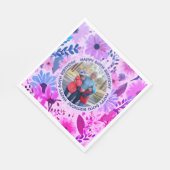 Moms誕生日ピンクと青のフォトフローラパーティー スタンダードランチョンナプキン (角)