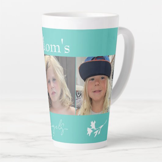 Mom's Angels Collageフォトターコイズホワイトフローラ カフェラテマグ (右アングル)