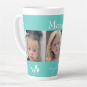 Mom's Angels Collageフォトターコイズホワイトフローラ カフェラテマグ (左アングル)