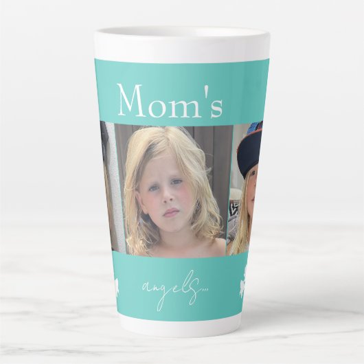 Mom's Angels Collageフォトターコイズホワイトフローラ カフェラテマグ (正面)
