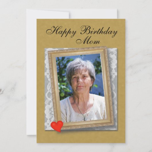 Mom's Birthday framed photo, lace and heart カード (正面)