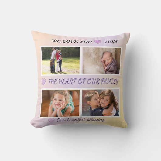 Mom's Blessing - 4 Photo Pastel Heart Tribute  クッション (正面)