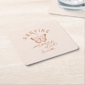 Moms Club祈：バタフライボホヴィンテージデザイン スクエアペーパーコースター (アングル)