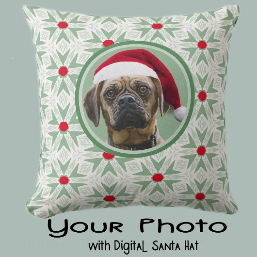 Moms & Dogのペットまたは子供の写真ママ緑のクリスマスT クッション