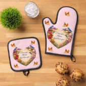 Mom's Heart & Chicken Oven Mitt & Pot Holder Set  鍋つかみ&鍋敷きセット (トップダウン)