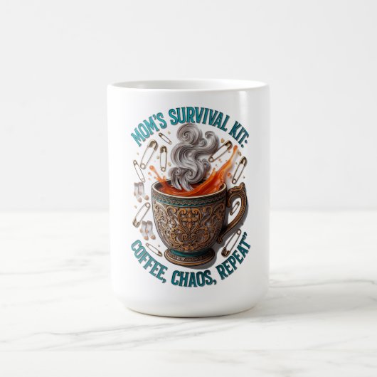 Mom's Survival Kit Tee | Coffee Chaos Repeat Funny コーヒーマグカップ (中央)