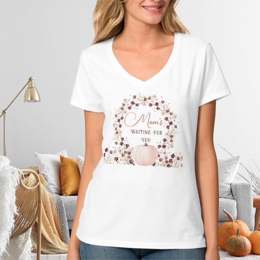 Mom's Waiting For You Autumn Pumpkin Baby Shower Tシャツ