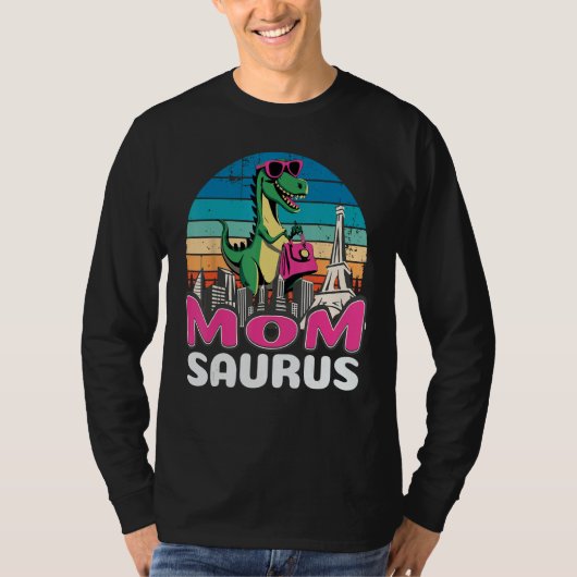 Momsaurus Tレックス恐竜Mom Saurusファミリー Tシャツ (正面)