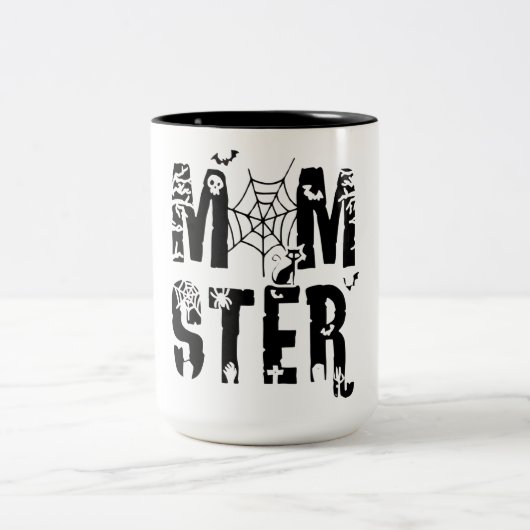 Momster Funny Halloween Spider Bat Graphic ツートーンマグカップ (中央)