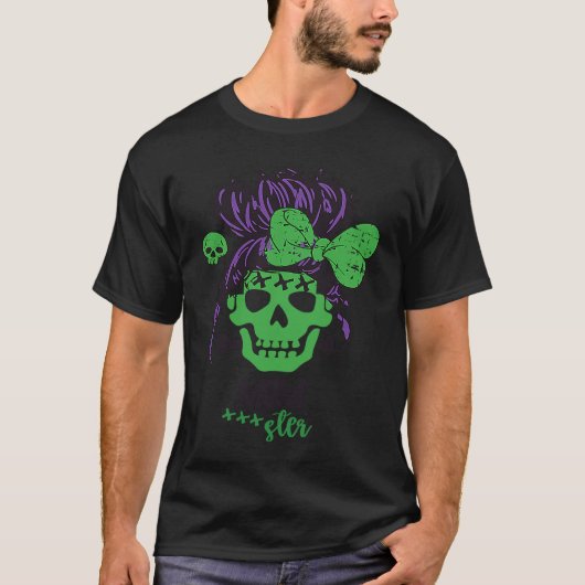 Momster Halloween Costume Skull Mum Messy Hair Tシャツ (正面)
