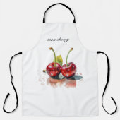 monさくらんぼ、2つのさくらんぼ水の色のカスタマイズ エプロン (正面)