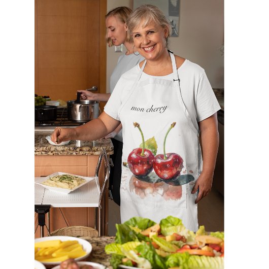 monさくらんぼ、2つのさくらんぼ水の色のカスタマイズ エプロン