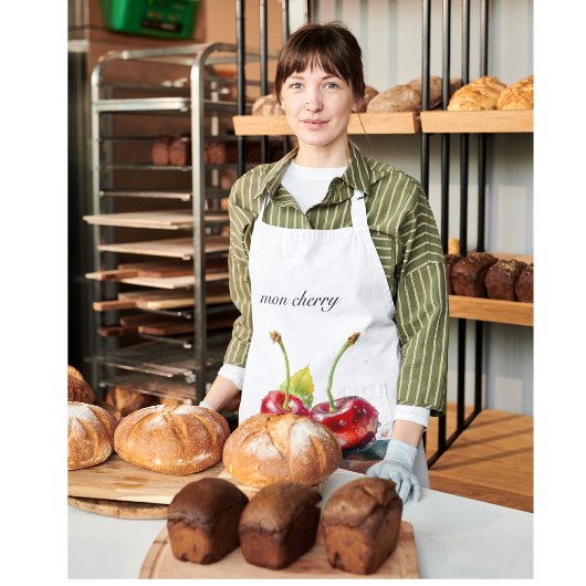 monさくらんぼ、2つのさくらんぼ水の色のカスタマイズ エプロン