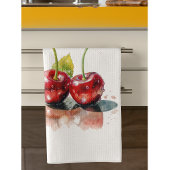 monさくらんぼ、2つのさくらんぼ水の色のカスタマイズ キッチンタオル