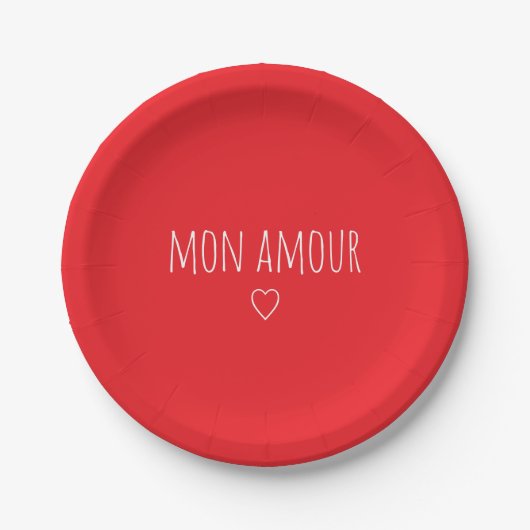 'Mon Amour' Romantic Red White Valentine's Day ペーパープレート (正面)