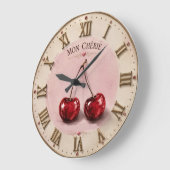 Mon Chérie Cherry Romantic French Quote ラージ壁時計 (傾斜)
