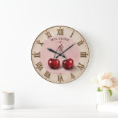 Mon Chérie Cherry Romantic French Quote ラージ壁時計 (ホーム)