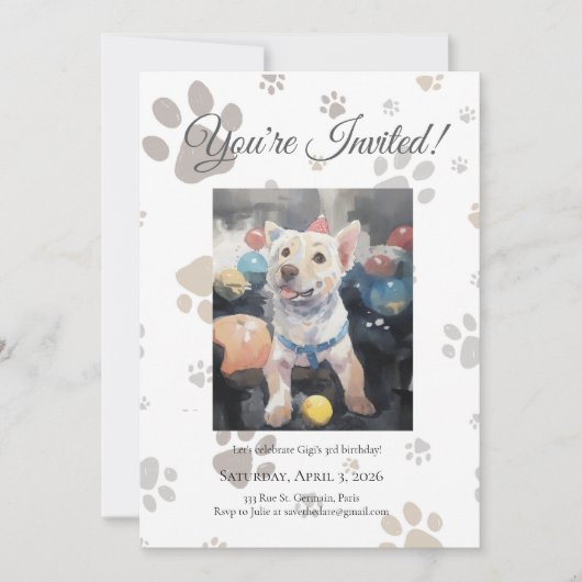 Mon Toutou French Inspired Dog Birthday Invitation 招待状 (正面)