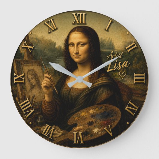 Mona Lisa Artist Funny Fine Art Painter ラージ壁時計 (正面)