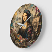 Mona Lisa Artist Funny Painter Studio ラージ壁時計 (傾斜)