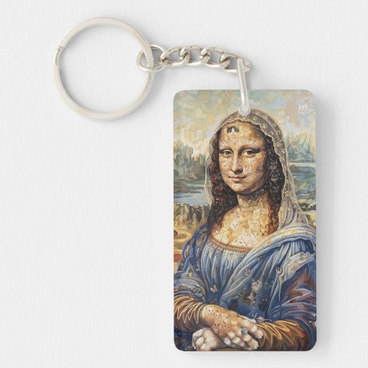 Mona Lisa collage art made with cat faces キーホルダー (正面)