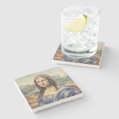Mona Lisa collage art made with cat faces ストーンコースター (横)