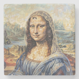 Mona Lisa collage art made with cat faces ストーンコースター