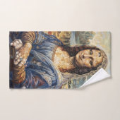 Mona Lisa collage art made with cat faces ハンドタオル (ハンドタオル)