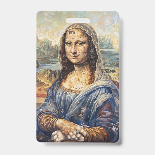 Mona Lisa collage art made with cat faces バッジ (正面)
