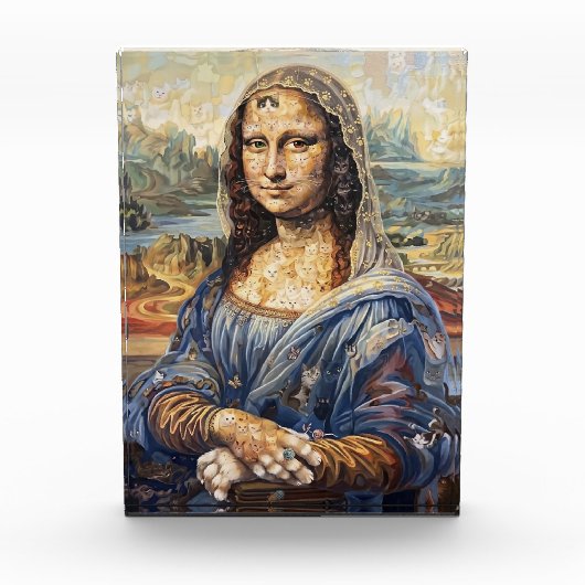 Mona Lisa collage art made with cat faces フォトブロック (正面)
