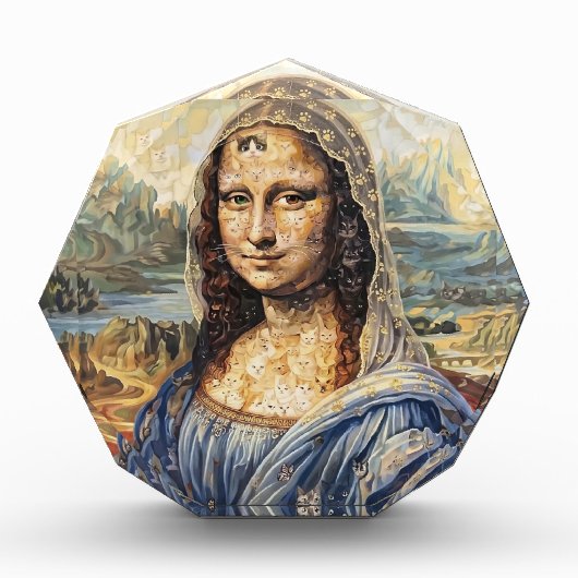 Mona Lisa collage art made with cat faces フォトブロック (正面)