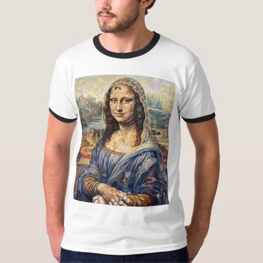 Mona Lisa collage art made with cat faces Tシャツ (正面)