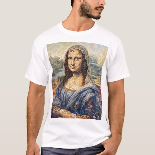 Mona Lisa collage art made with cat faces Tシャツ (正面)
