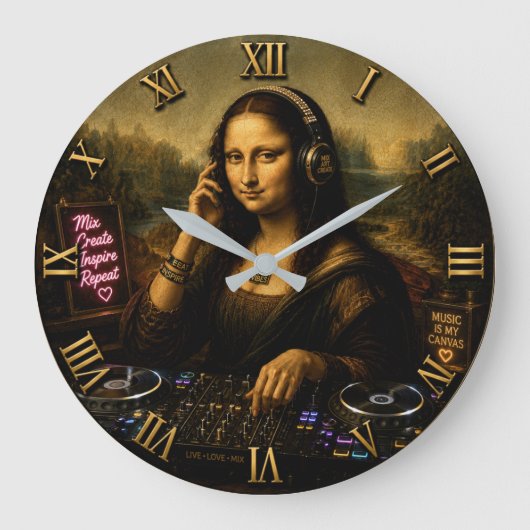 Mona Lisa DJ Luxury Music Mixing ラージ壁時計 (正面)