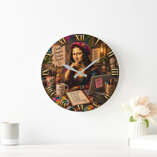 Mona Lisa Graphic Designer Funny Creative Studio ラージ壁時計 (ホーム)