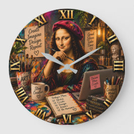 Mona Lisa Graphic Designer Funny Creative Studio ラージ壁時計
