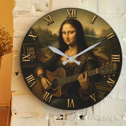 Mona Lisa Guitarist Funny Acoustic Guitar ラージ壁時計
