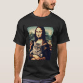 mona lisa holding cat kitty for cats lover cat dad tシャツ (正面)