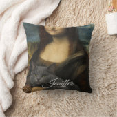 Mona Lisa Holding Elegant Gray Cat クッション (ブランケット)