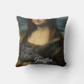 Mona Lisa Holding Elegant Gray Cat クッション (裏面)