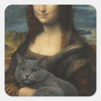 Mona Lisa Holding Elegant Gray Cat                 スクエアシール
