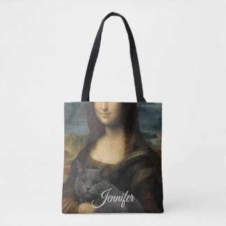 Mona Lisa Holding Elegant Gray Cat                 トートバッグ